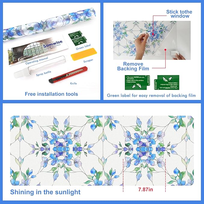 SOMWISE Frosted Glass Window Film, Heat Insulation, UV Block, Anti-Glare, One Way Privacy Tint, Static Cling for Home Bathroom Door, Renter Friendly, Day & Night Privacy