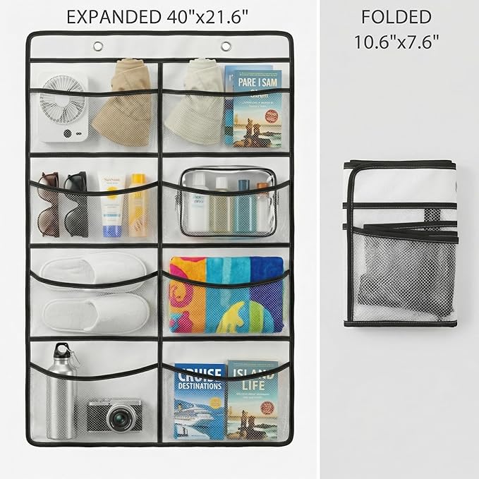 Magnetic Cruise Organizer, 8 Large Durable Pockets Over The Door Organizer For Cruise Ships, Magnetic & Hanging Cruise Organi