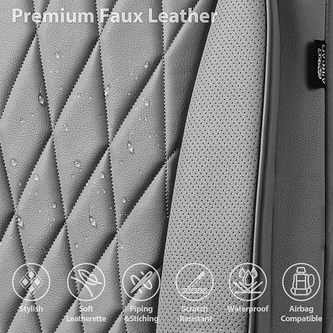 CAR PASS Piping Luxury PU Leather Two Front Car Seat Covers, Waterproof Anti Slip Seat Covers Compatible with Front Seat Armr