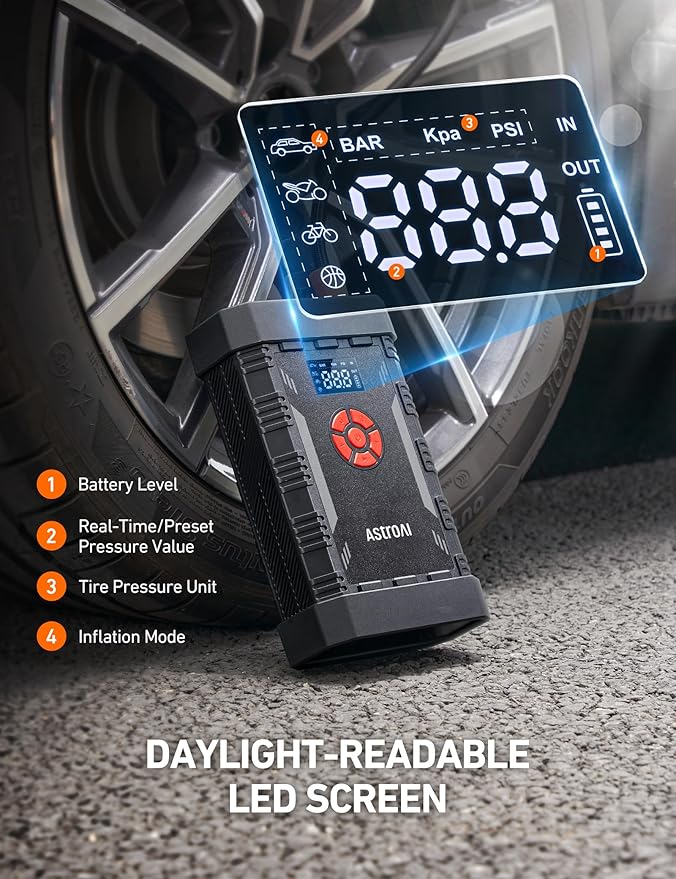 AstroAl A30 Jump Starter with Air Compressor, 4000A &150PSI Portable Car Battery Jump Starter (10.0 Gas/8.0LDiesel) with