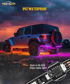 Partsam Car Underglow Neon Accent Strip Lights with APP Control Music Modes, Scene Options, Mic, DIY Wireless Control Underglow Led Lights Strips Adapter for Vehicle SUV Truck - 4 in 1