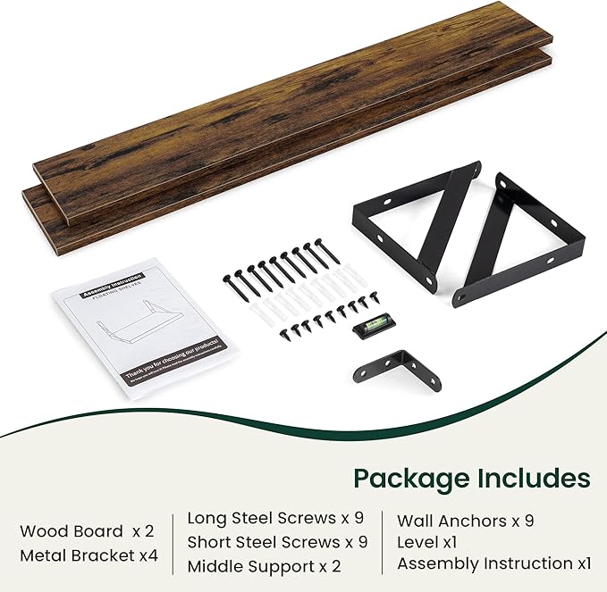 Floating Shelves, 8 Inch Deep Rustic Wood Wall Storage, 48W x 8D Wall Shelves Set of 2, Heavy Duty Metal Brackets, Industrial