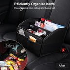 Car Storage Organizer [2025 UPDATED] Leather Car Caddy Basket for Front Seat Floor Back Seats Metal Handle 6 Compartments Adj