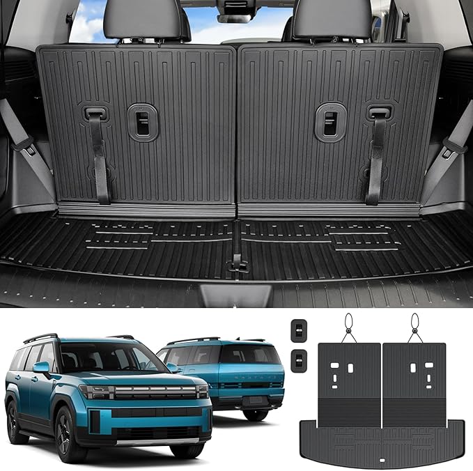 Cargo Mat with Backrest Mats for 2024 2025 2026 Hyundai Santa Fe Car Mat Accessories, All Weather TPE Protector Cargo Liner Trunk Mat(Cargo Mat with Backrest Mats)