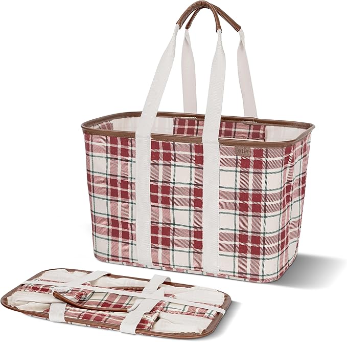 CleverMade Collapsible LUXE Tote - Reusable Grocery Shopping Storage Bag Organizer w/Handles Reinforced Bottom