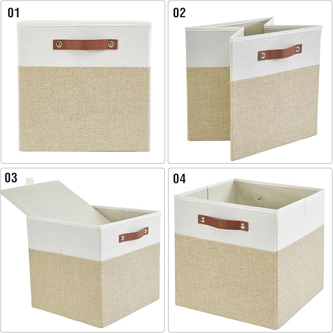 Bagnizer Collapsible Fabric Storage Cube Bins with 2 Reinforced PU Handles, Foldable Storage Organizer Baskets for Closet, Sh