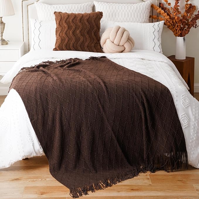 BATTILO HOME Dark Brown Throw Blanket for Couch, Chocolate Knit Throw Blankets for Home Decor, Decorative Brown Blanket for F