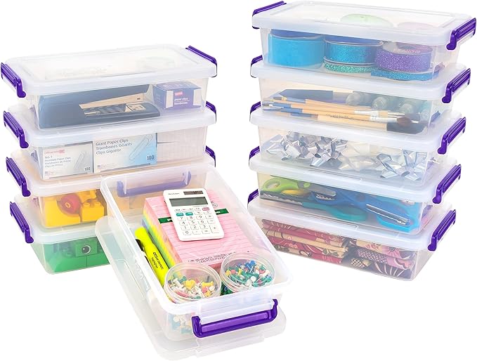 IRIS USA 3 Qt. Plastic Craft Storage Container Bins with Lids, 10 Pack, Small Art & Office Supply Organizer Tote, Sensory Bin