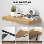 Dreamland 24" Floating Shelves for Wall, 12" Deep Thicker Oak Floating Shelves, Wall-Mounted Shelves for Bedroom, Living Room