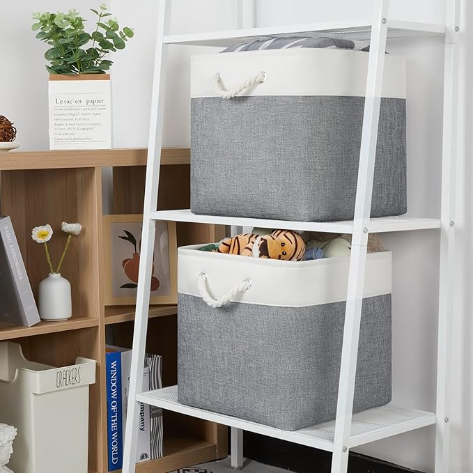 Temary Fabric Baskets 13 Inch Cube Storage Baskets with Rope Handle, Storage Cube Bins Clothes Basket for Gift, Large Storage