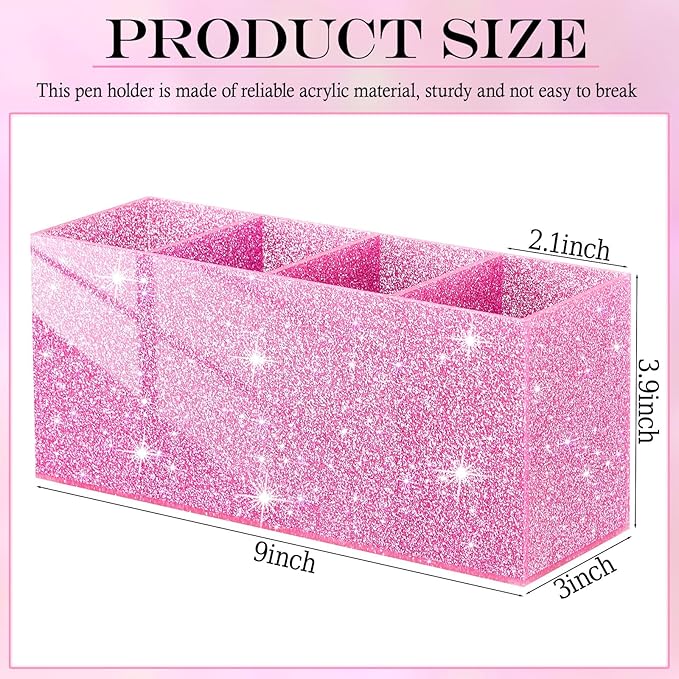 Jetec Acrylic Glitter Pen Holder 4 Compartments Bling Makeup Brush Stationery Organizer Pencil Holder for Desk Accessories Sp