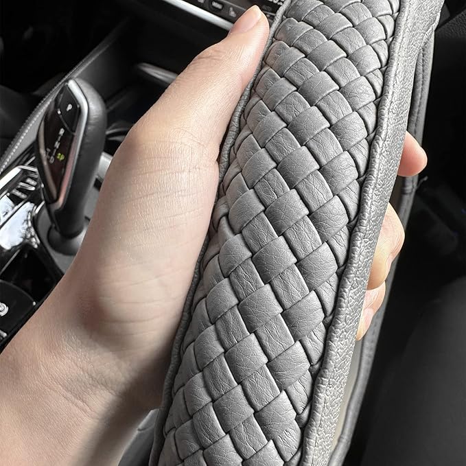 Moyishi Top Leather Steering Wheel Cover Universal Fit Soft Breathable Steering Wheel Wrap (Grey)