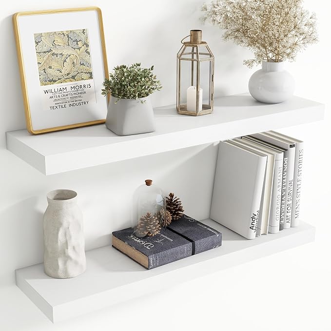 36 Inch Floating Shelves for Wall, 8 Inch Deep Floating Shelf for Storage & Display, Rustic Wall Mounted Shelf with Invisible