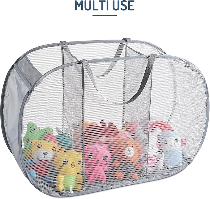 Seiritex Mesh Popup Laundry Hamper 3 Compartment Sortable Horizontal Collapsible Laundry Basket for Clothes Laundry Room Bedr