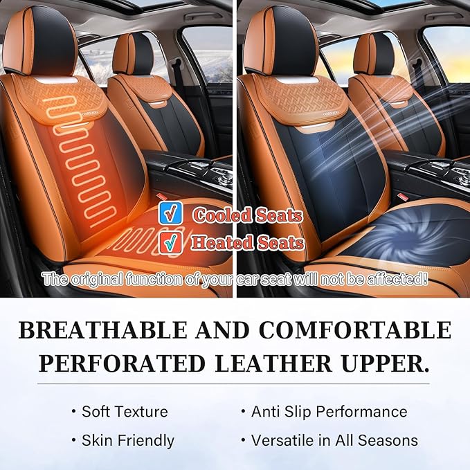 Coverado Seat Covers, Front Car Seat Cover, 2 Pack Breathable Nappa Leather Seat Cover, Waterproof Car Seat Protector, Car Se
