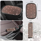 NBTEPEM 30 Pcs Bling Car Accessories Set for Women, Steering Wheel Cover Set, Bling Console Cover, Seat Belt Cushion, Shift Knob Cushion, Cup Coaster, Rhinestone Car Hanging Accessories (Champagne)