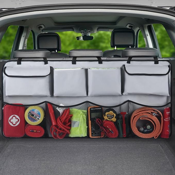 Car Backseat Hanging Trunk Organizer Extra-Long, 30% More Storage, 8 Large Pockets Car Storage Bag for SUV, Truck, Van - Super Capacity SUV