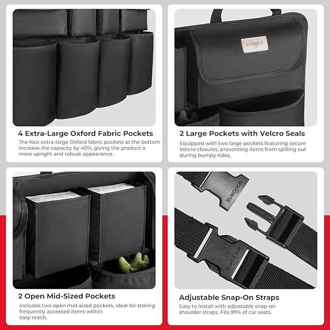 SURDOCA Car Trunk Organizer, LARGE CAPACITY Car Storage Bag with 8 Pockets, 7X Upgraded Trunk Storage Organizer for Car, SUV, Truck, MPV