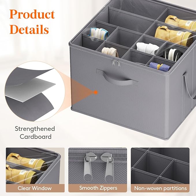 Lifewit Shoe Storage Organizer for Closet, Fabric Large Shoe Box Storage Containers with Clear Cover, Foldable Bins for Boots