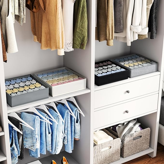 Sock Organizer 4 Pack, 24 Cell Underwear Organizer Foldable Underwear Storage, Sock and Underwear Drawer Organizer for Socks 