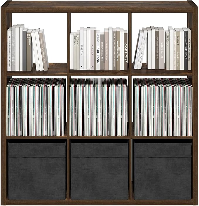 Furinno Cubicle Book Shelf, 9-Cube Bookshelf, Extra Thick Frame Reversible Bookcase with Open Back, 14.6" x 44" x 44", for Li