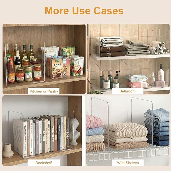 SortNStore Shelf Dividers for Closet Organization: 12" Tall x 12" Deep, Taller Adhesive Separators Features Acrylic Material 