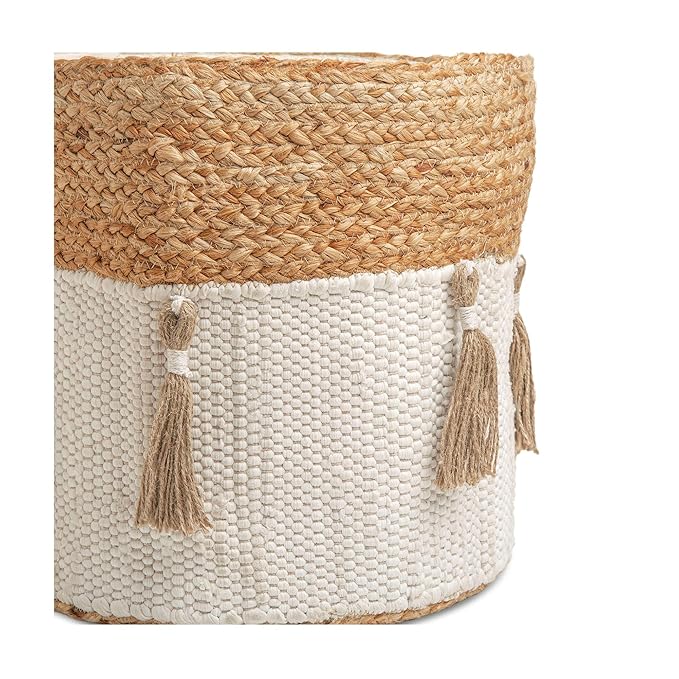 Crane Baby Boho Safari Nursery Decor Baby Storage Bin, Cotton & Jute Collapsible Fabric Basket Organizer, 13X12 Jute 13 X 12 