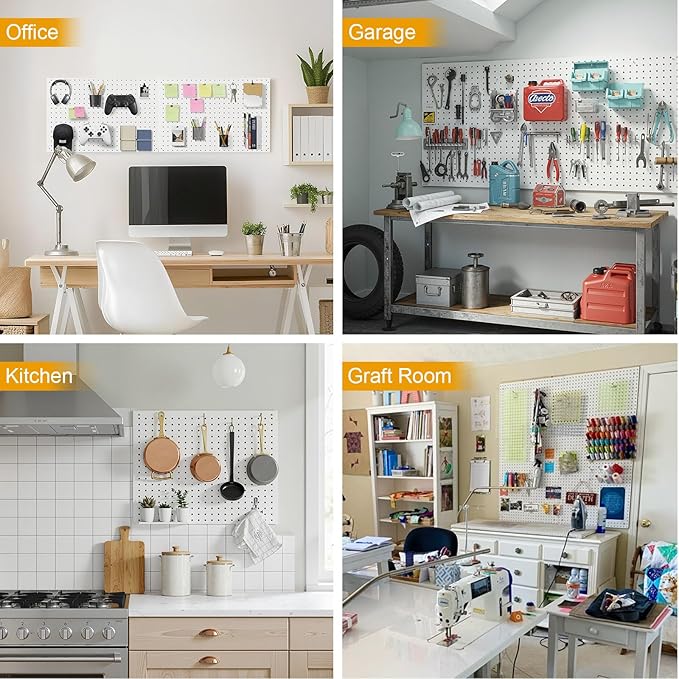 Peg Board, 2 Pack Metal Pegboard Panels White Pegboards Wall Organizer with Frame Large Heavy Duty Peg Board with Hooks for W