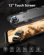 WOLFBOX 12" 4K Rear View Mirror Camera with 5.8GHz WiFi and Voice Control, Smart Mirror Dash Cam Front and Rear, Backup Camer