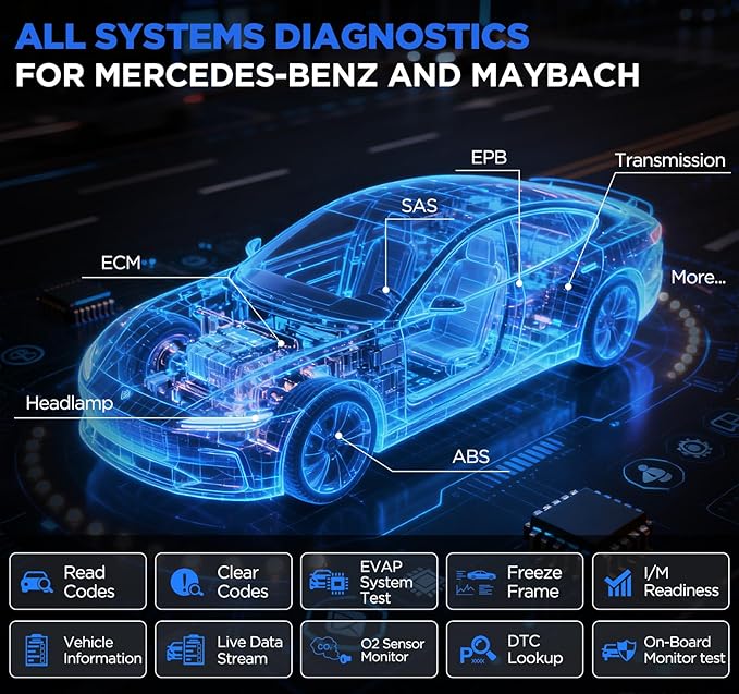 KINGBOLEN SOLOSCAN Bluetooth OBD2 Scanner for Mercedes-Benz MB (A/C/E/S/G/More), Maybach Bidirectional Scan Tool, All System