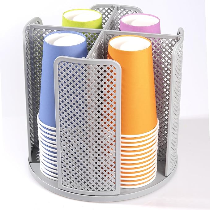 Rotating Paper Cup Dispenser, Cup Holder with 4 Compartments, Disposable Coffee Cup Dispenser Removable, Plastic Cup Storage 