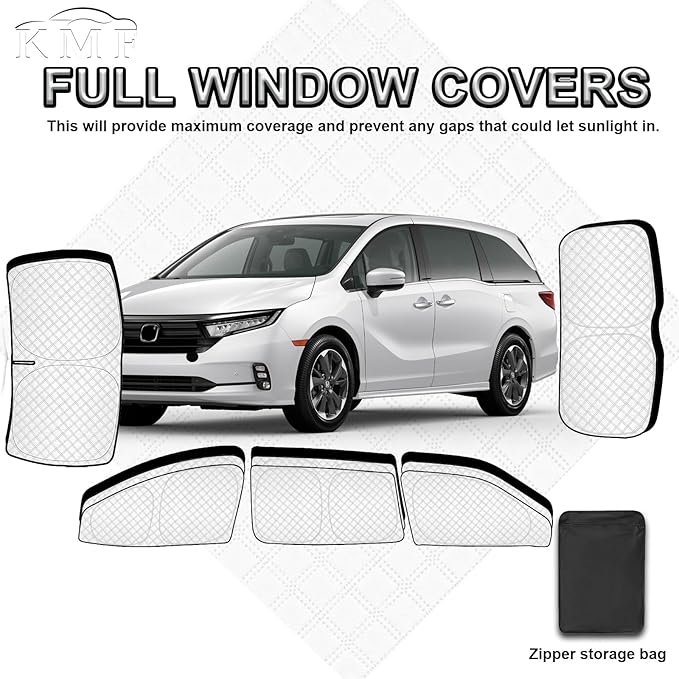 KMF 8pcs Thicken Sun Shades for Honda Odyssey Elite 2018-2024 Accessories,Windshield Sunshade Full Car Window Covers Sunshade for Side Rear, UV Block and Privacy Blackout for Car Camping Outdoor