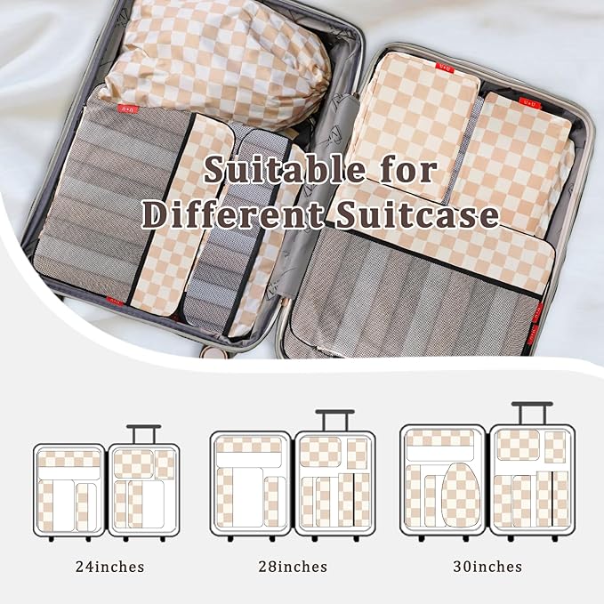 U+U 10 Set Compression Packing Cubes - Ultralight Travel Organizers with Laundry Bag and Cosmetic Bag, Space-Saving Suitcase 