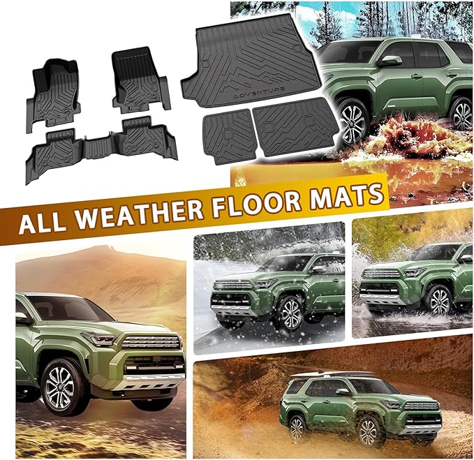 Powerty Floor Mat for Toyota 4Runner 2025 2026, All Weather TPE Custom Trunk Cargo Mat Liner with Backrest Mat Replacement for Toyota 4Runner Accessories (Fit 5 Seats,Not for Hybrid Model)
