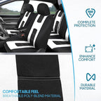 carXS Seat Covers for Cars Full Set, Black & White Car Seat Covers with Matching Rear Bench Cover, Universal Fit for Most Aut