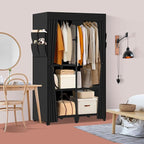 Wardrobe Closet, Quick and Easy Assembly, Black Portable Closet with 2 Hanging Rods 4 Storage Shelves and 8 Side Pockets, Stu