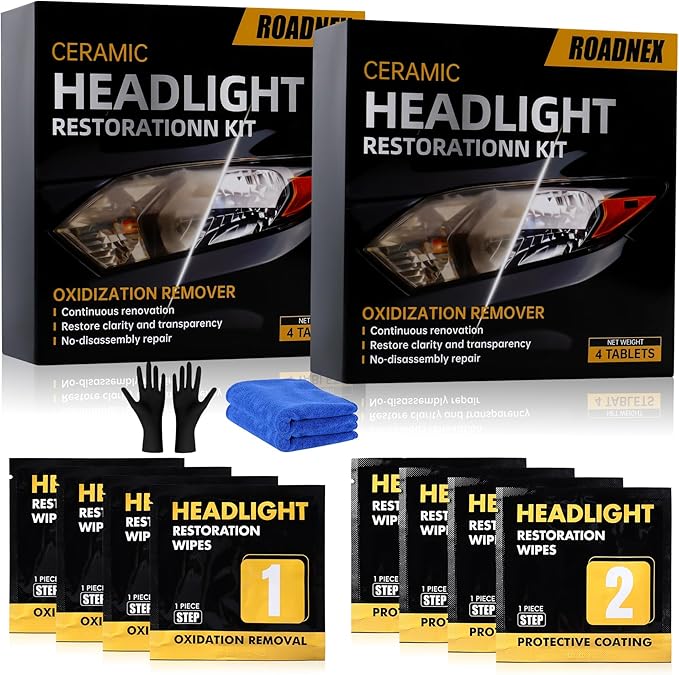 Headlight Restoration Kit, 3-Step Headlight Cleaner Wipes, Removes Yellowing, Oxidation & Cloudiness, Restores Clarity with U