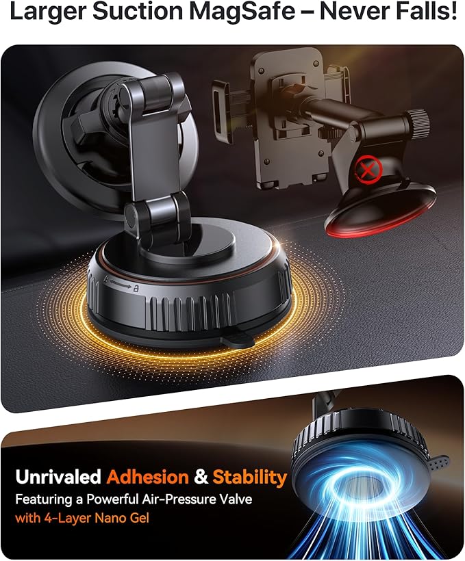 Miracase for MagSafe Car Mount [3600gf Strong Magnet & 89+LBS Suction Base] Vacuum Magnetic Phone Holders for Your Car, 360° Adjustable Dashboard & Windshield Mount for iPhone 17-12 Pro Max Plus Air