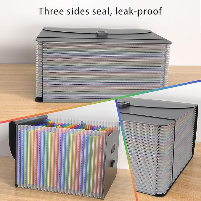 25 Pockets Expanding File Folders,Accordion File Organizer,Portable Filing Box with Plastic Handle,Expandable File Folder,Mon
