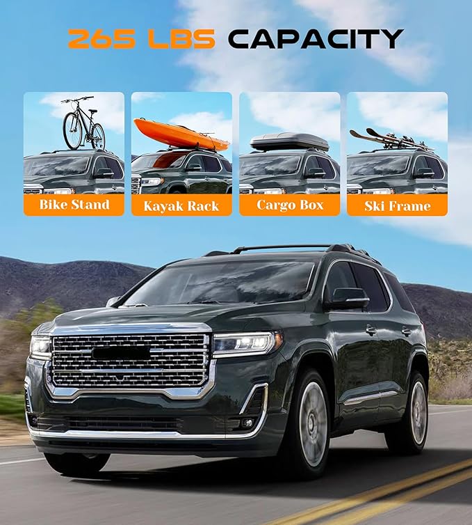 Snailfly Aluminum Roof Rack Cross Bars with Lock Fit for 2017-2023 GMC Acadia (with Side Rails), 330lbs Crossbars Anti-Wobble & Wind Noise Reduction Heavy Duty Cargo Carrier