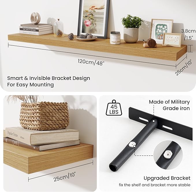 Fun Memories 55 Inch Fireplace Mantel Shelf, 10 Inch Deep Shelves for Display & Wall Storage, Rustic Wood Wall Shelf, Extra L