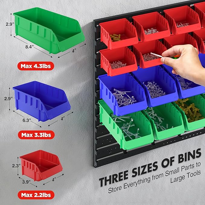 WORKPRO Pegboard Organizer Wall Mounted, 44PC Tool Storage Rack with Bins and Hooks, Peg Board Wall Organizer for Garage Orga