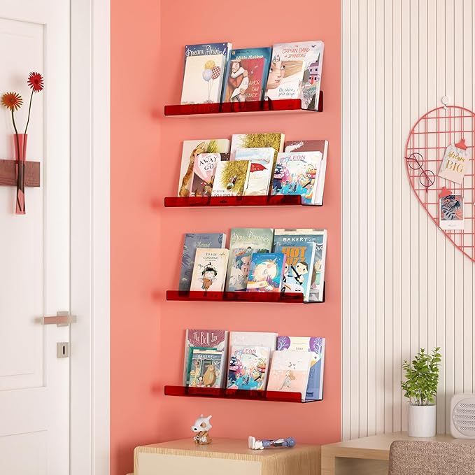 upsimples Acrylic Shelves for Wall Decor, 15" Display Shelf Perfume Organizer for Bathroom, Bedroom, Living Room, Floating Bo