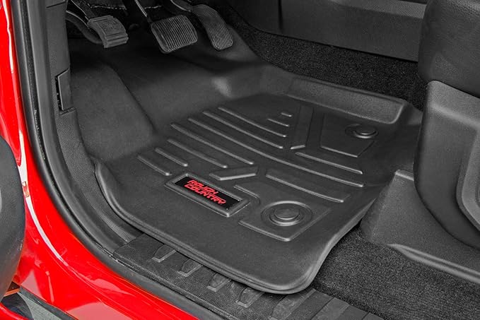 Rough Country All Weather Front Floor Mats for Chevy Silverado & GMC Sierra 1500/2500HD/3500HD (2007-2013) - Non-Slip Waterproof Flexible Floor Armor