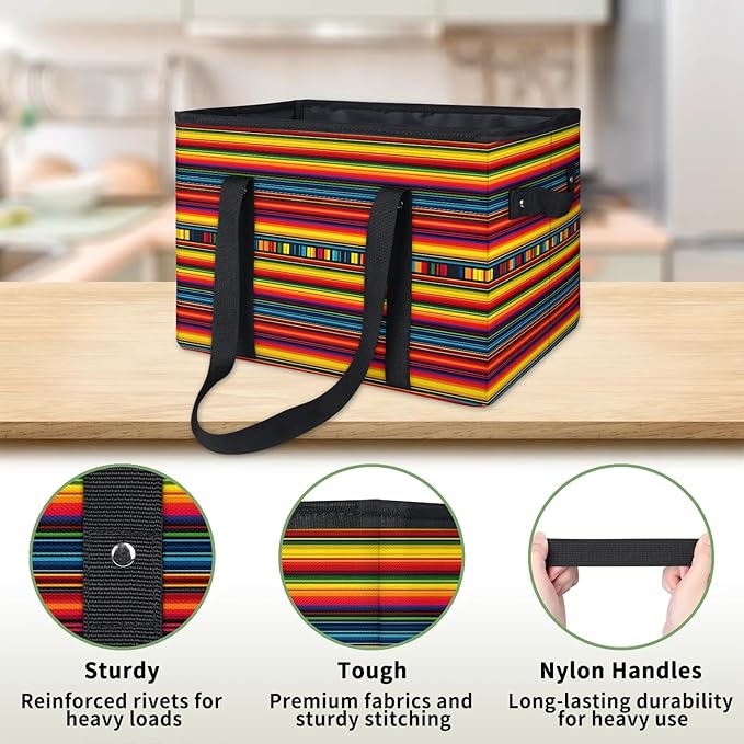 Reusable Grocery Bags Heavy Duty Shopping Bags Foldable Large Tote Bags with Long Handles & Hard Bottom