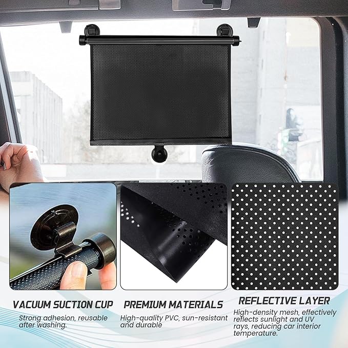 2PCS Car Window Shades for Baby, Retractable UV Protection Sun Shade, 18"×15" Side Window Sun Blocker with Suction Cups for Cars, SUVs, and Trucks