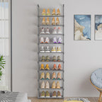 OYREL 10-Tier Metal Shoe Rack, Narrow Shoe Rack Organizer, Sturdy Shoe Shelf for Closets, Entryway, Bedroom, Garage - Silver