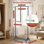 Rolling Clothing Rack with Bottom Storage Shelf & lockable Casters, Multi-tier Retractable Sturdy Garment Rack for Hanging Co
