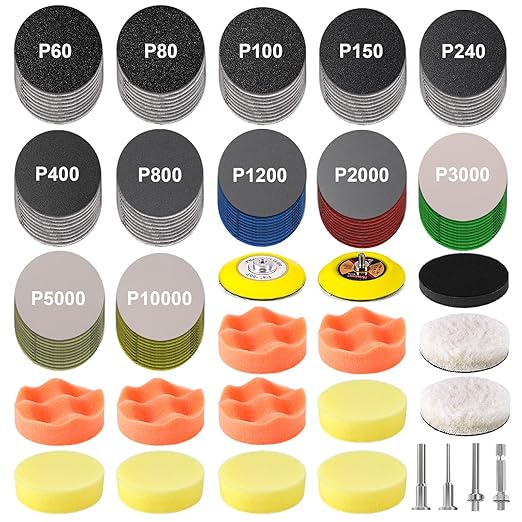 199 PCS 3 Inch Wet Dry Sanding Disc, GOH DODD Headlight Restoration Kit Drill Polishing Kit Sanding Attachment Hook Loop Sand
