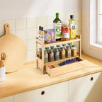 Sorbus Bamboo Bathroom Counter Organizer – 2-Tier Shelf with Hidden Drawer for Vanity, Matcha Station, Bathroom Sink Organize